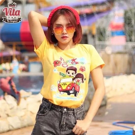 S-03 เสื้อSUMMER HAPPY SONGKRAN เสื้อยืดสีเหลือง