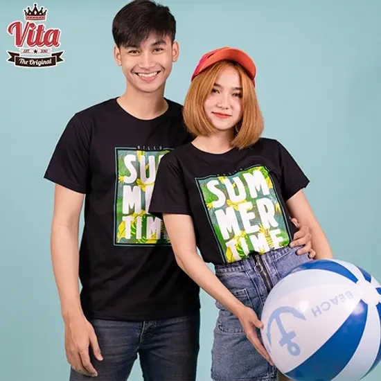 S-06 เสื้อSUMMER SUMMER TIME เสื้อยืดสีดำ