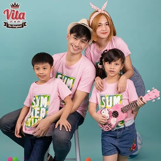 S-06 เสื้อSUMMER SUMMER TIME เสื้อยืดสีชมพู