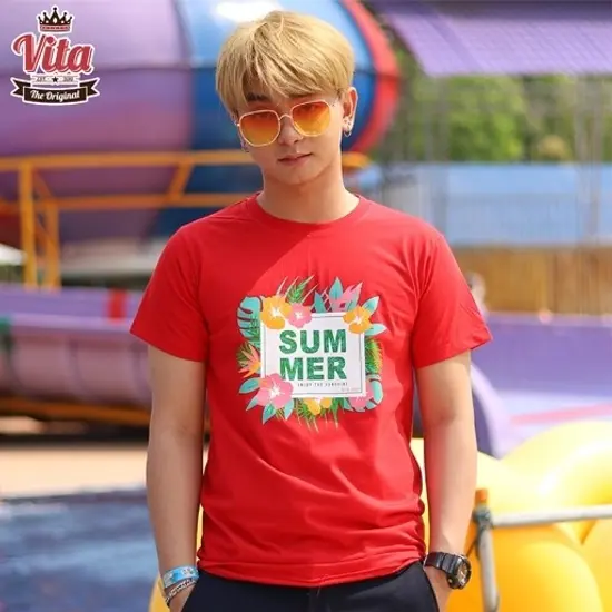 S-07 เสื้อSUMMER ENJOY THE SUNSHINE เสื้อยืดสีแดง S-07 เสื้อSUMMER ENJOY THE SUNSHINE เสื้อยืดสีแดง