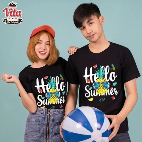 S-08 เสื้อSUMMER HELLO SUMMER เสื้อยืดสีดำ