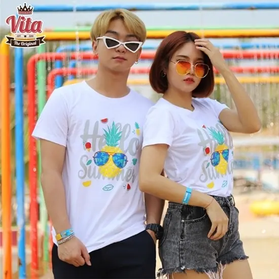S-08 เสื้อSUMMER HELLO SUMMER เสื้อยืดสีขาว