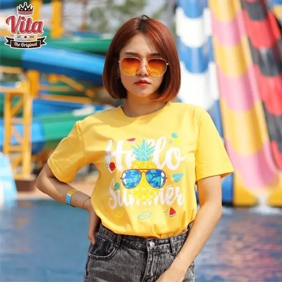 S-08 เสื้อSUMMER HELLO SUMMER เสื้อยืดสีเหลือง
