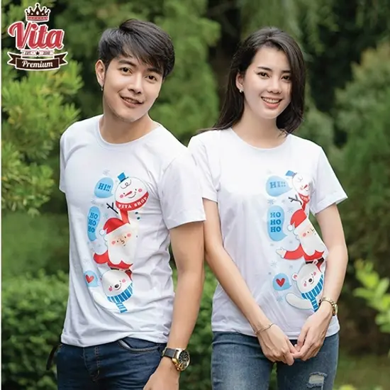 HPW004 เสื้อคริสต์มาสเสื้อปีใหม่ ลาย Ho Ho Ho สีขาว เสื้อทีม เสื้อคู่ เสื้อครอบครัว แบบเก๋ๆ