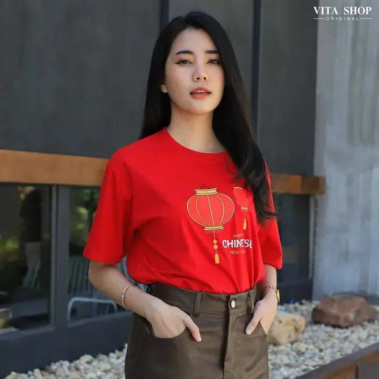 เสื้อตรุษจีน โคมไฟตรุษจีน Cotton 100 % ใส่ได้ทั้งชายหญิง พร้อมส่ง