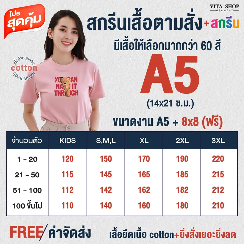โปรโมชั่นสุดคุ้ม  เสื้อยืดสกรีน DFT ขนาด A5 คอกลม/คอวี 