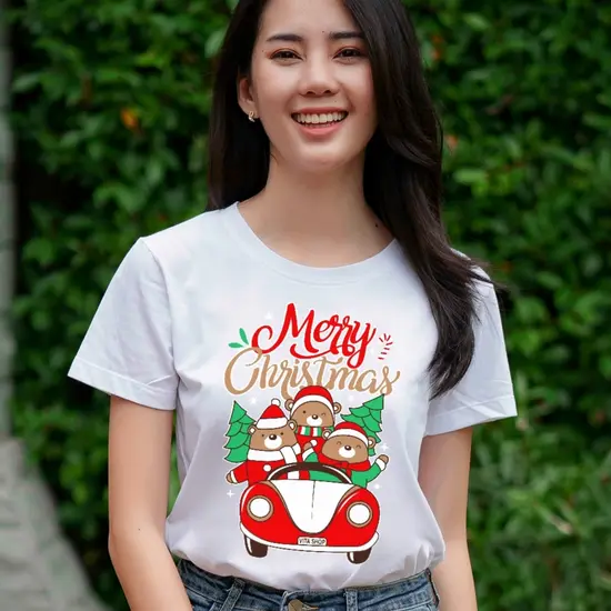 เสื้อคริสต์มาสเสื้อปีใหม่ ลาย20 สีขาว สวัสดีปีใหม่ เสื้อทีม เสื้อคู่ เสื้อครอบครัว