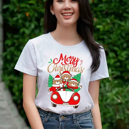 เสื้อคริสต์มาสเสื้อปีใหม่ ลาย12 สีขาว Merry Christmas เสื้อทีม เสื้อคู่ เสื้อครอบครัว