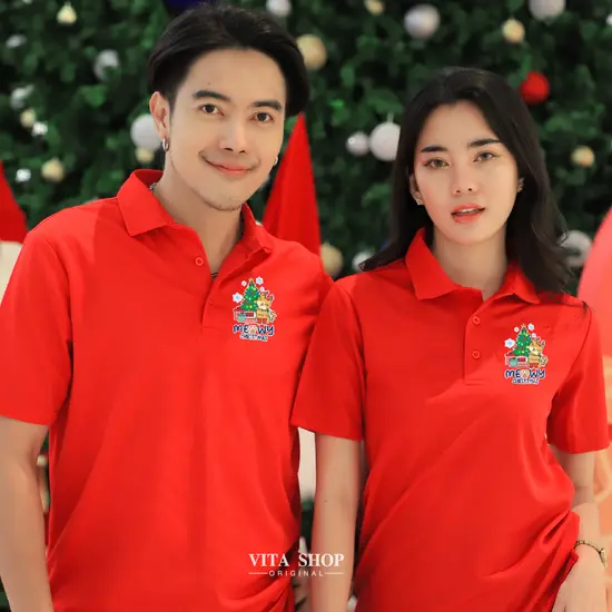 เสื้อโปโลคริสต์มาสเสื้อปีใหม่ ลาย01 สีแดง Meawy Christmas เสื้อทีม เสื้อคู่ เสื้อครอบครัว