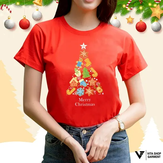 เสื้อคริสต์มาสเสื้อปีใหม่ ลาย06 สีแดง Merry Christmas เสื้อทีม เสื้อคู่ เสื้อครอบครัว