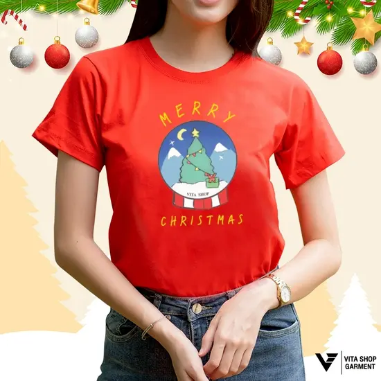 เสื้อคริสต์มาสเสื้อปีใหม่ ลาย11 สีแดง Merry Christmas เสื้อทีม เสื้อคู่ เสื้อครอบครัว