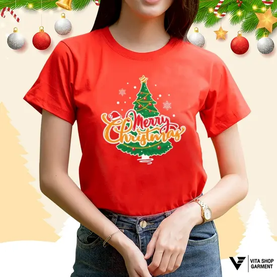 เสื้อคริสต์มาสเสื้อปีใหม่ ลาย12 สีแดง Merry Christmas เสื้อทีม เสื้อคู่ เสื้อครอบครัว