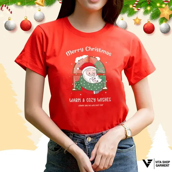 เสื้อคริสต์มาสเสื้อปีใหม่ ลาย13 สีแดง Merry Christmas เสื้อทีม เสื้อคู่ เสื้อครอบครัว