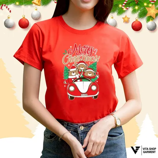 เสื้อคริสต์มาสเสื้อปีใหม่ ลาย15 สีแดง Merry Christmas เสื้อทีม เสื้อคู่ เสื้อครอบครัว