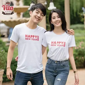 HPW001 เสื้อคริสต์มาสเสื้อปีใหม่ ลายHAPPY NEW YEAR งานกลิตเตอร์ สีขาว เสื้อทีม เสื้อครอบครัว แบบเก๋ๆ