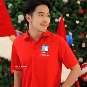 เสื้อโปโลคริสต์มาสเสื้อปีใหม่ ลาย04 สีแดง Merry Christmas เสื้อทีม เสื้อคู่ เสื้อครอบครัว