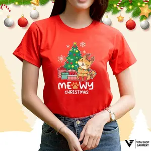 เสื้อคริสต์มาสเสื้อปีใหม่ ลาย01 สีแดง Merry Christmas เสื้อทีม เสื้อคู่ เสื้อครอบครัว