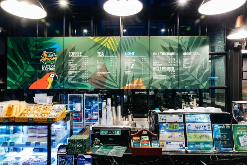 งานรับเหมาตกแต่งภายใน ร้านค้า Cafe Amazon ปั๊มปตท. อำเภอแม่วาง จังหวัดเชียงใหม่