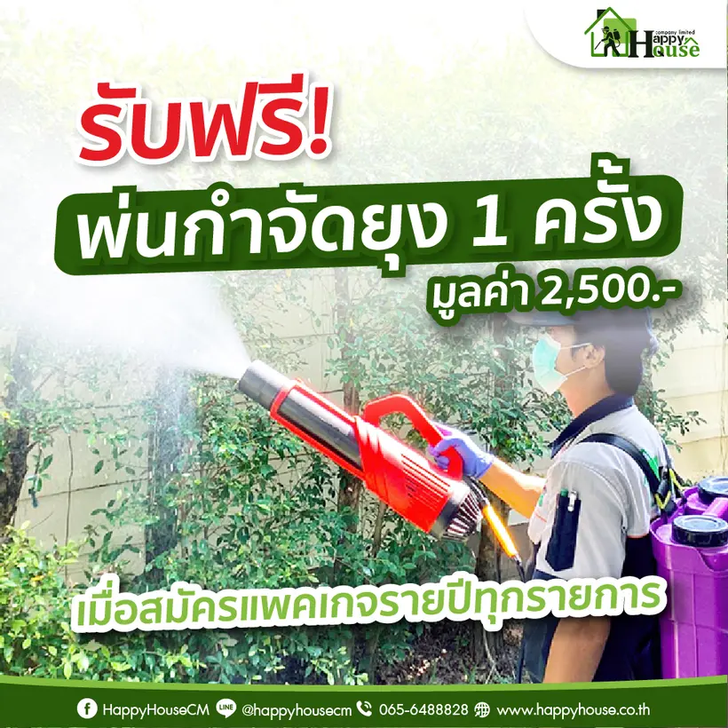รับฟรี! พ่นกำจัดยุง 1 ครั้ง เมื่อสมัครแพ็คเกจรายปีทุกรายการ