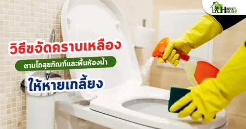 วิธีขจัดคราบเหลืองตามโถสุขภัณฑ์และพื้นห้องน้ำให้หายเกลี้ยง