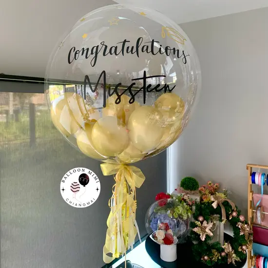 ลูกโป่งรับปริญญาไซส์จัมโบ้แบบกลมสีใสตกแต่งสติกเกอร์ Congratulations Balloon สินค้าขายดียอดฮิต