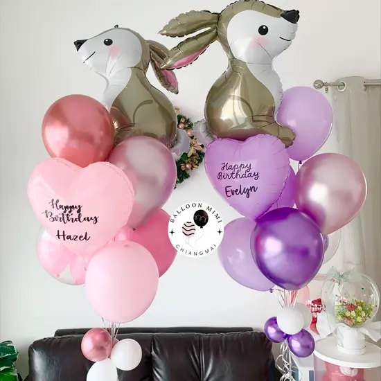 ลูกโป่งวันเกิดสุดน่ารัก ธีมสีหวานพาสเทล พร้อมลูกโป่งฟอยด์รูปการ์ตูนรูปกระต่าย So Cute