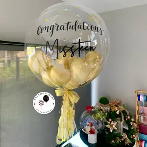 ลูกโป่งรับปริญญาไซส์จัมโบ้แบบกลมสีใสตกแต่งสติกเกอร์ Congratulations Balloon สินค้าขายดียอดฮิต