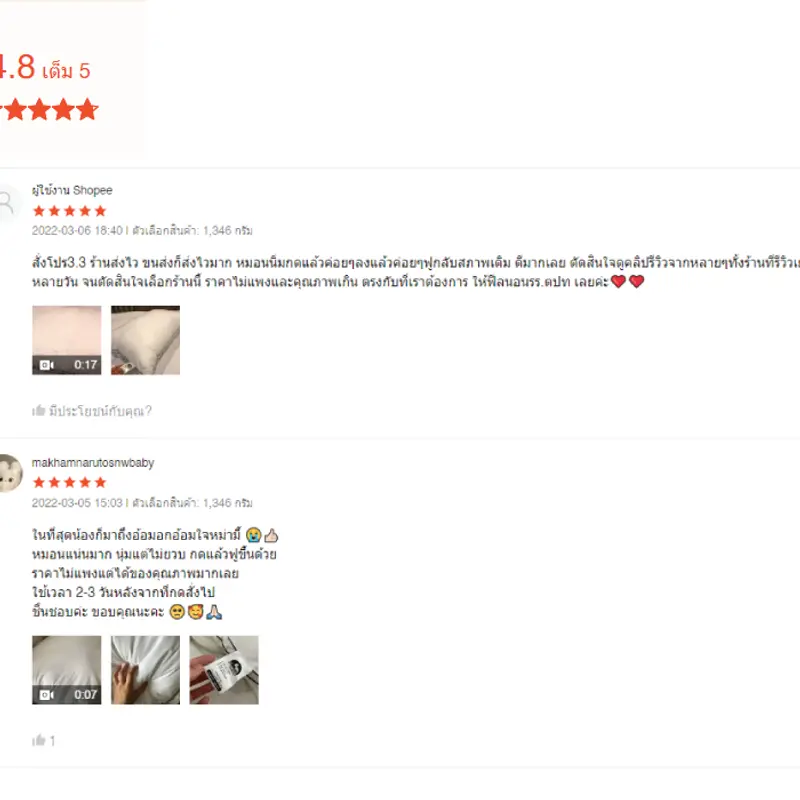 รีวิวหมอนขนห่านเทียม