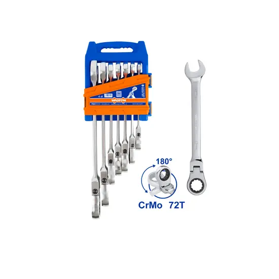 ชุดประแจแหวนข้างปากตายเกียร์ปรับมุมได้ WADFOW CR-V WSP5207